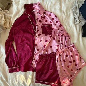DD Dakota Pink Heart Print Satin Pajama Set